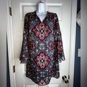 White House Black Market Petites Small Floral Bell Sleeve Boho Dress SP WHBM